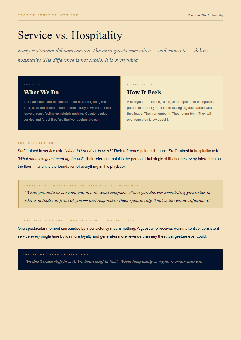 Service vs Hospitality page